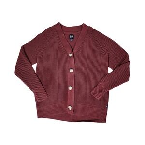 GAP Burgundy Knit Cardigan Sweater V-Neck Button‎ Front Cotton Women's Large